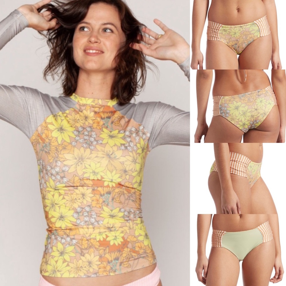NEW Seea Set Anthro Doheny Rashguard & Milos Bikini Bottom Top Sz M, Bottom Sz S